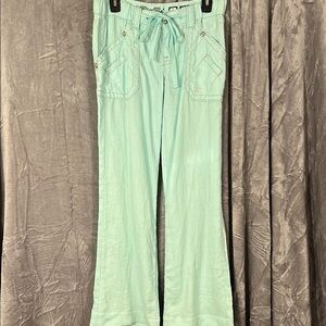 Miss Me Aqua Drawstring Linen Pants